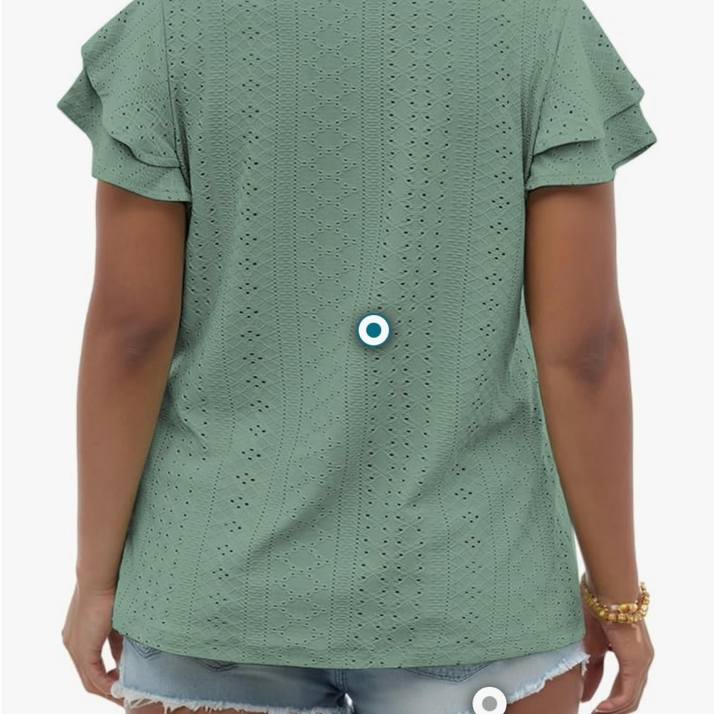 Green Ruffled Flutter Sleeve Blouse - Picture 3 of 4